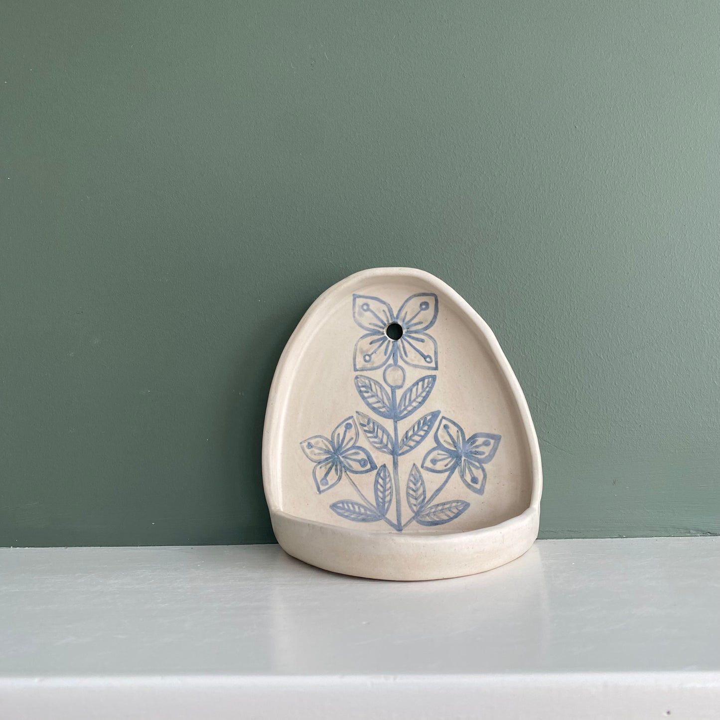 PRE ORDER Ceramic Wall Flower Design candle holder, light blue design with matt glaze candle sconce for votive or tea light candle
