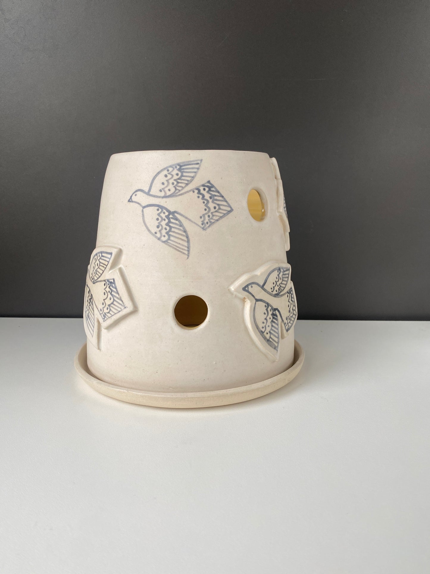 Large Ceramic Bird Luminary Candle Holder, Wheel Thrown Pottery