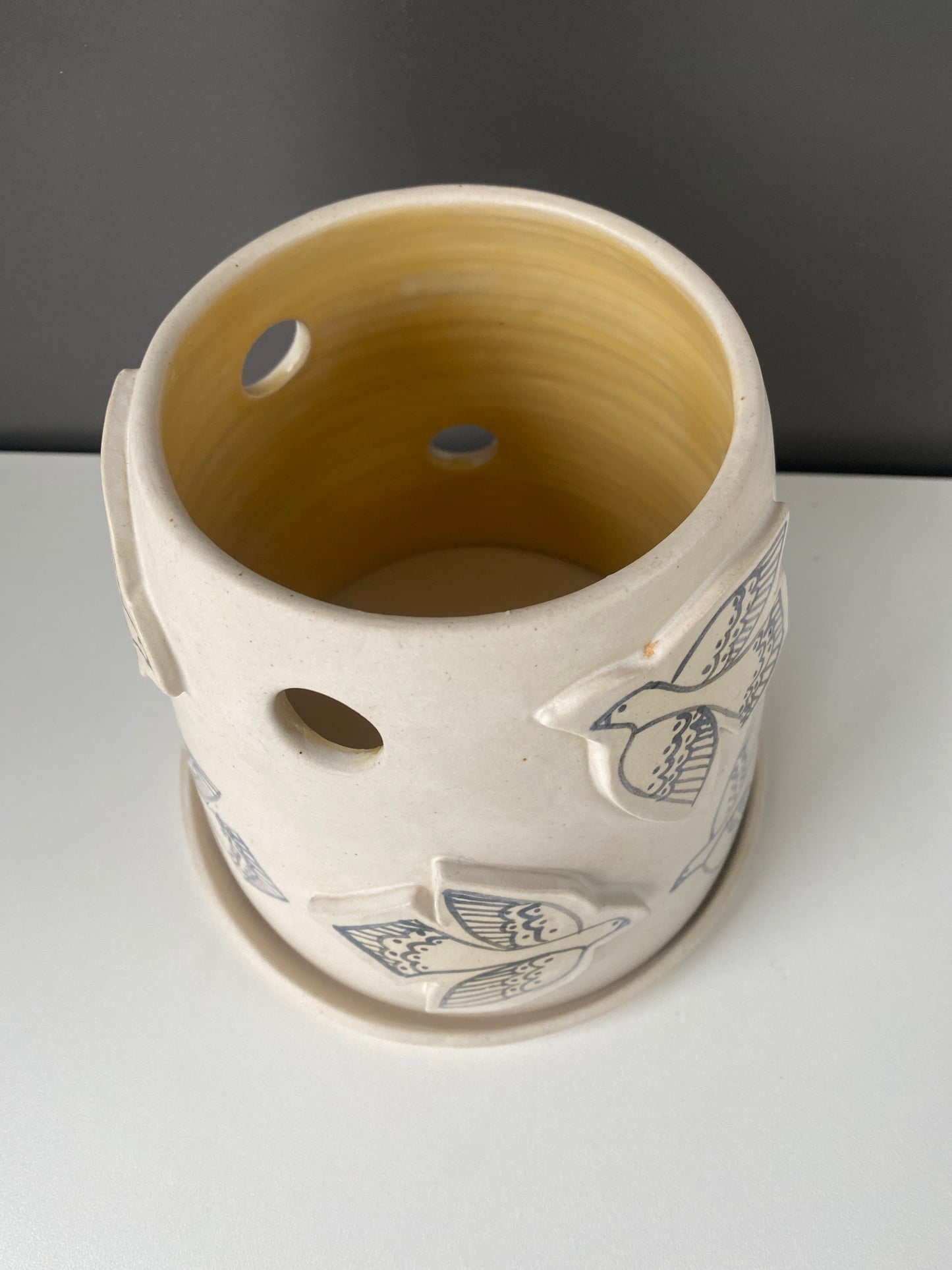 Large Ceramic Bird Luminary Candle Holder, Wheel Thrown Pottery