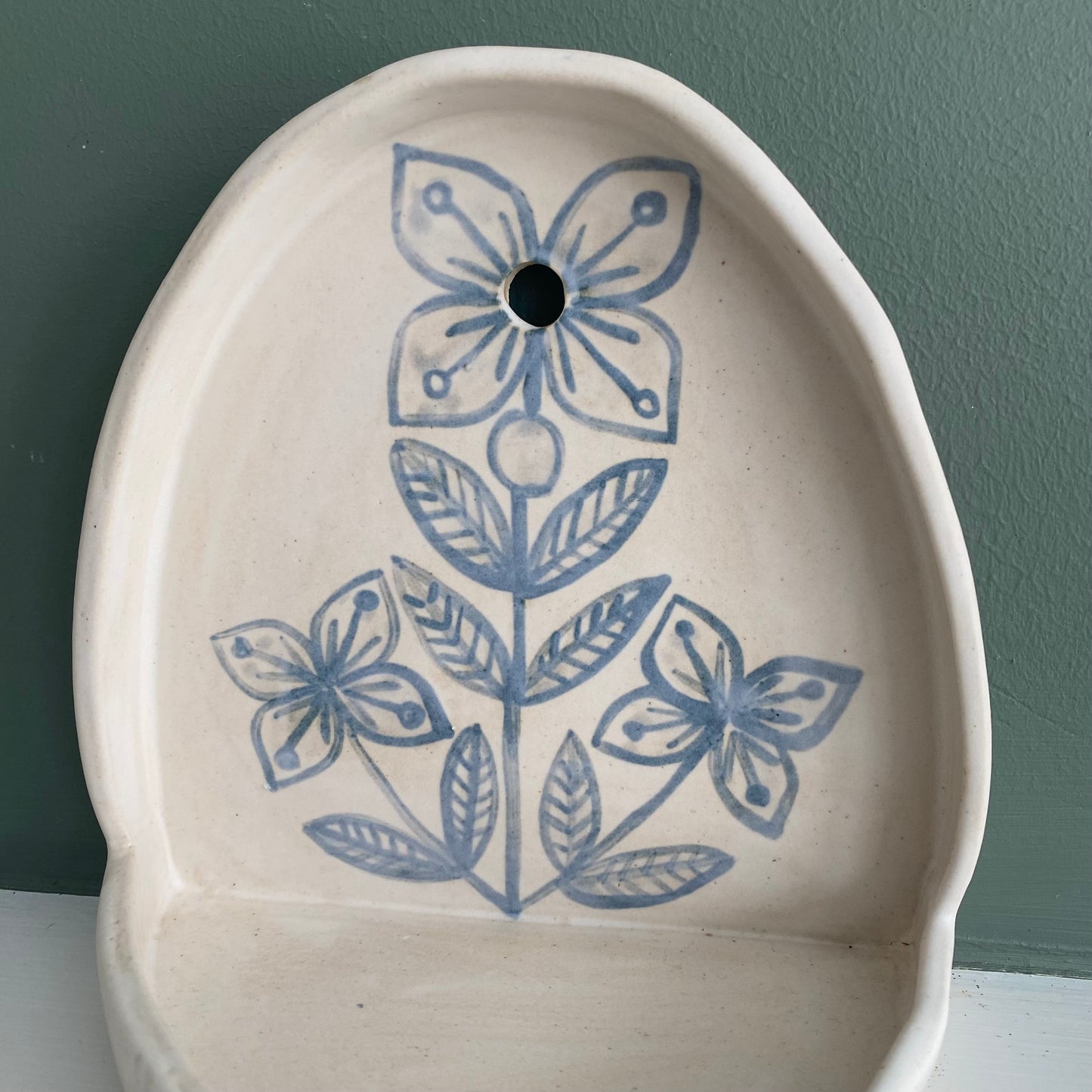 PRE ORDER Ceramic Wall Flower Design candle holder, light blue design with matt glaze candle sconce for votive or tea light candle