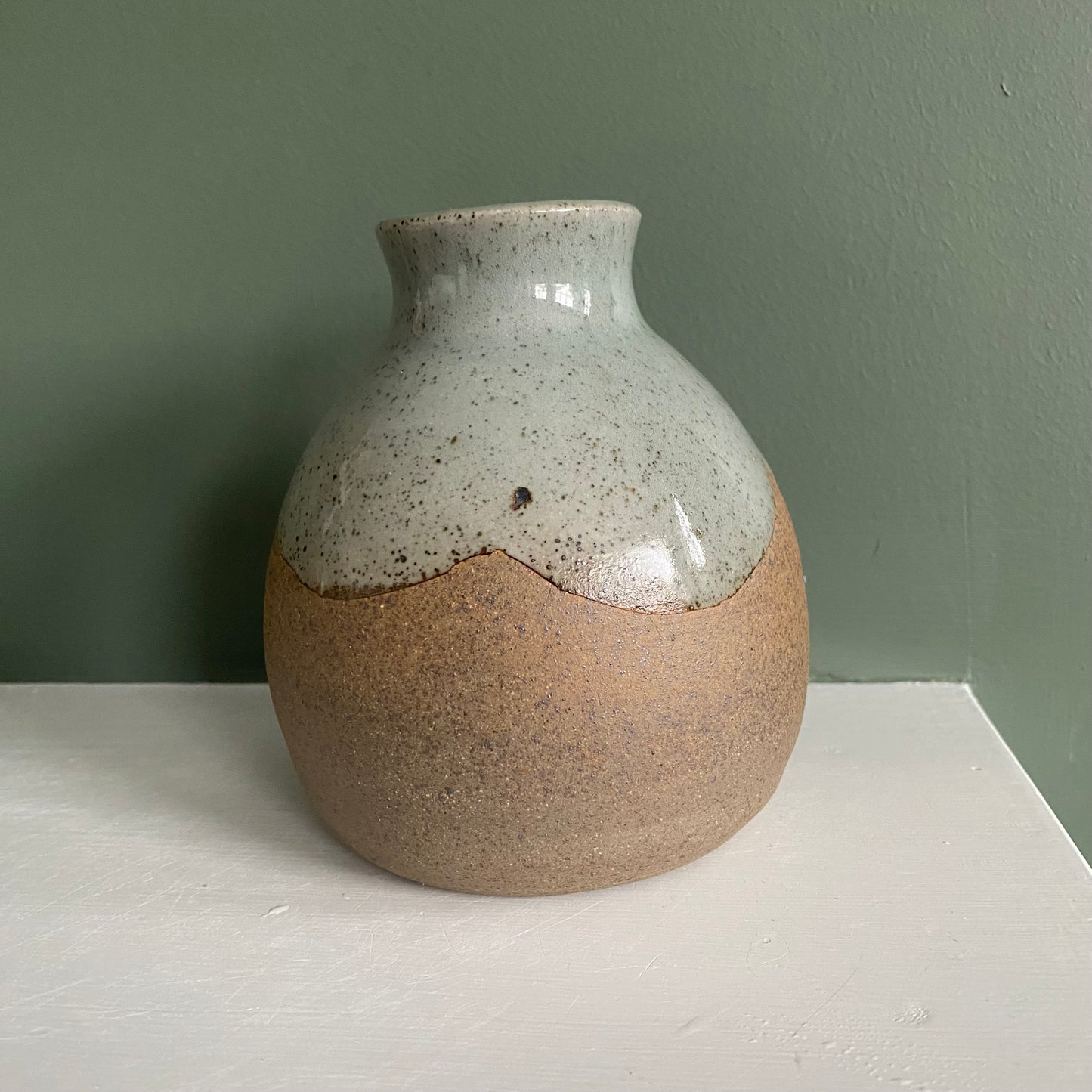 Speckled Light Blue Celadon Bud Vase, Gas Fired Reduction flower vase