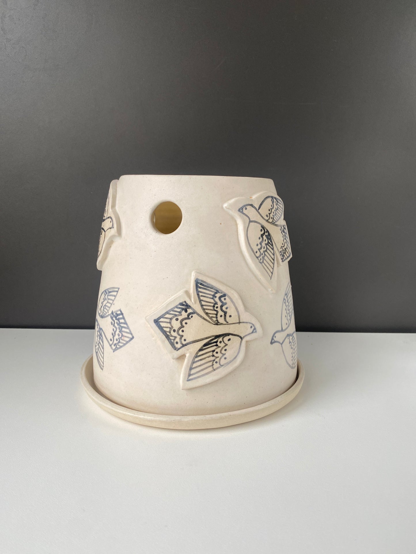 Large Ceramic Bird Luminary Candle Holder, Wheel Thrown Pottery