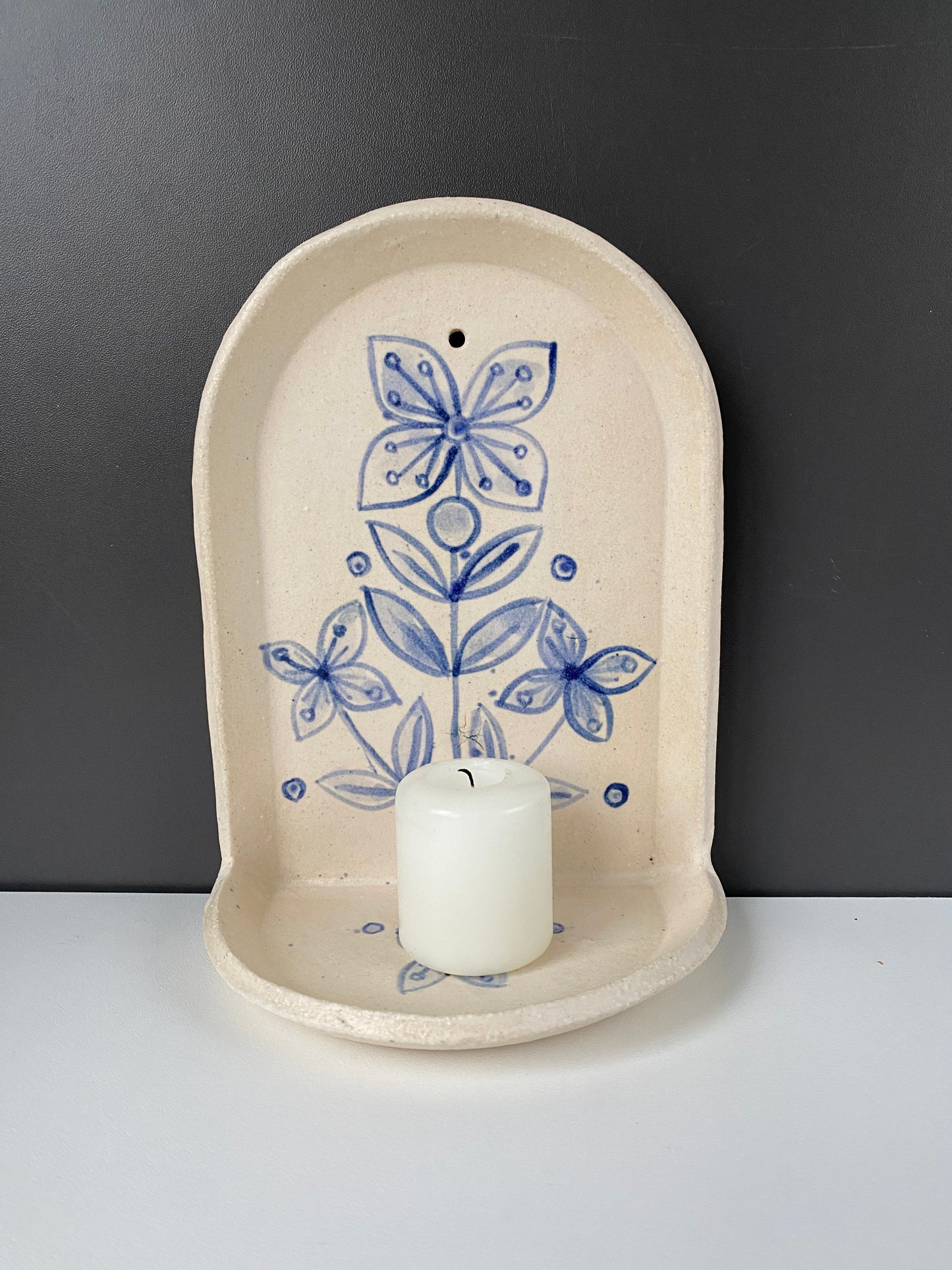 Flower candle sconce, candle altar, in natural and white, folk inspired, scandi home design