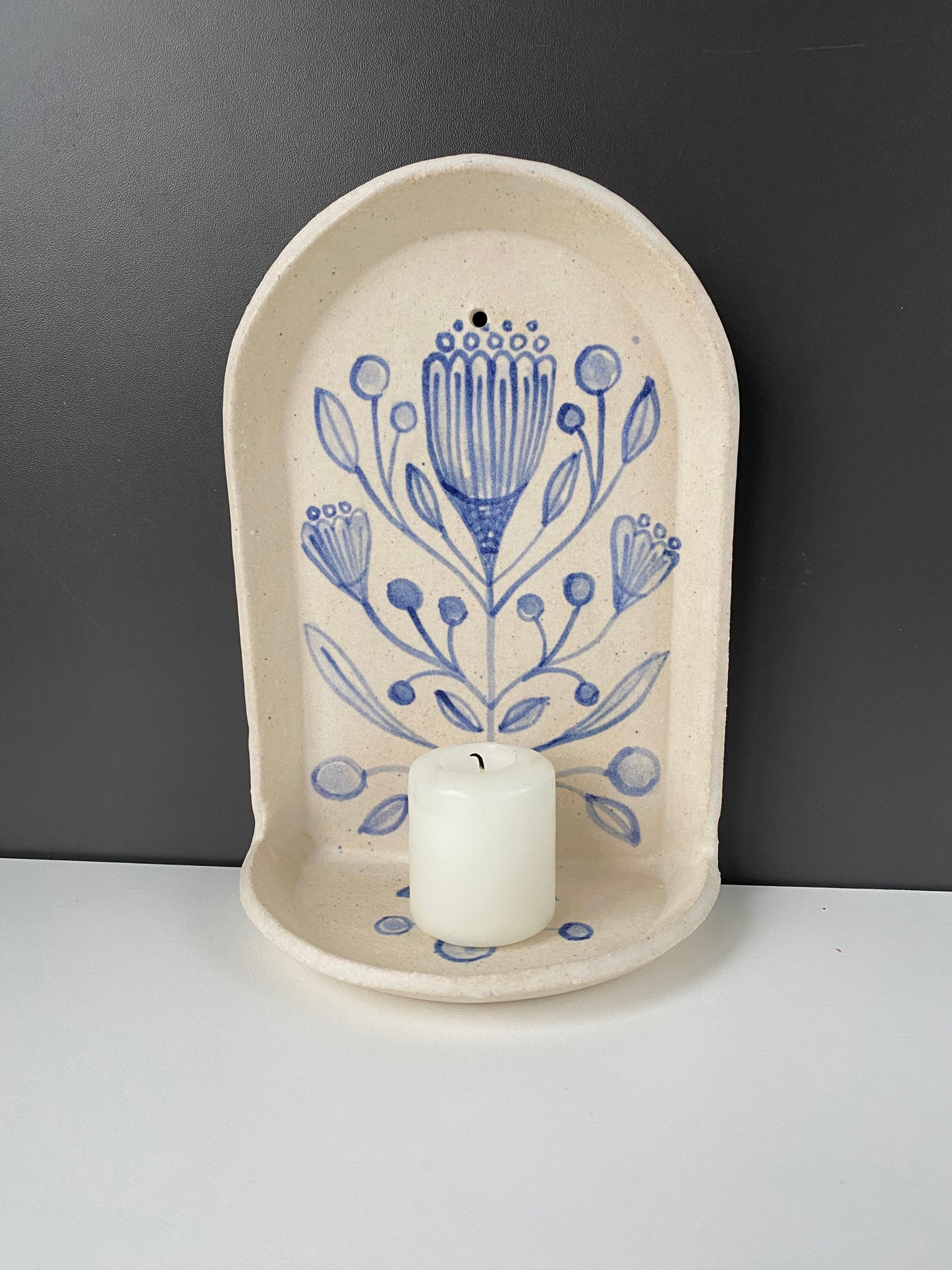 Ceramic Flower candle altar, in natural and white, folk inspired, scandi home design