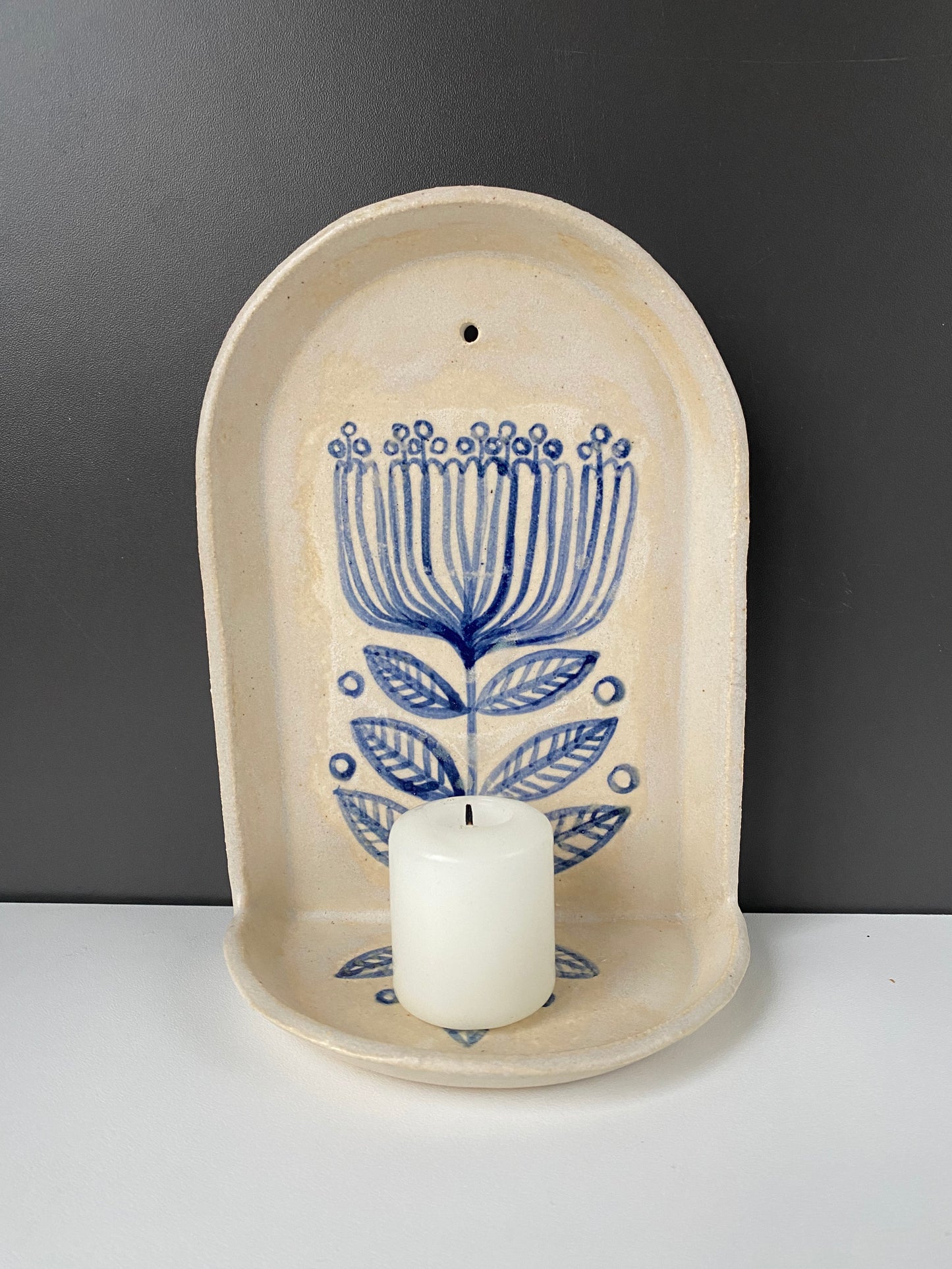 Ceramic Flower candle altar, in natural and white, folk inspired, scandi home design