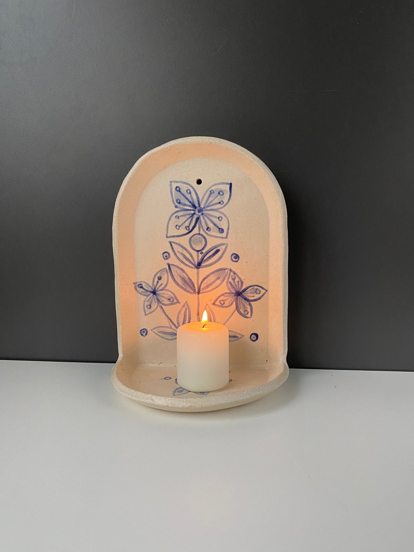 Flower candle sconce, candle altar, in natural and white, folk inspired, scandi home design