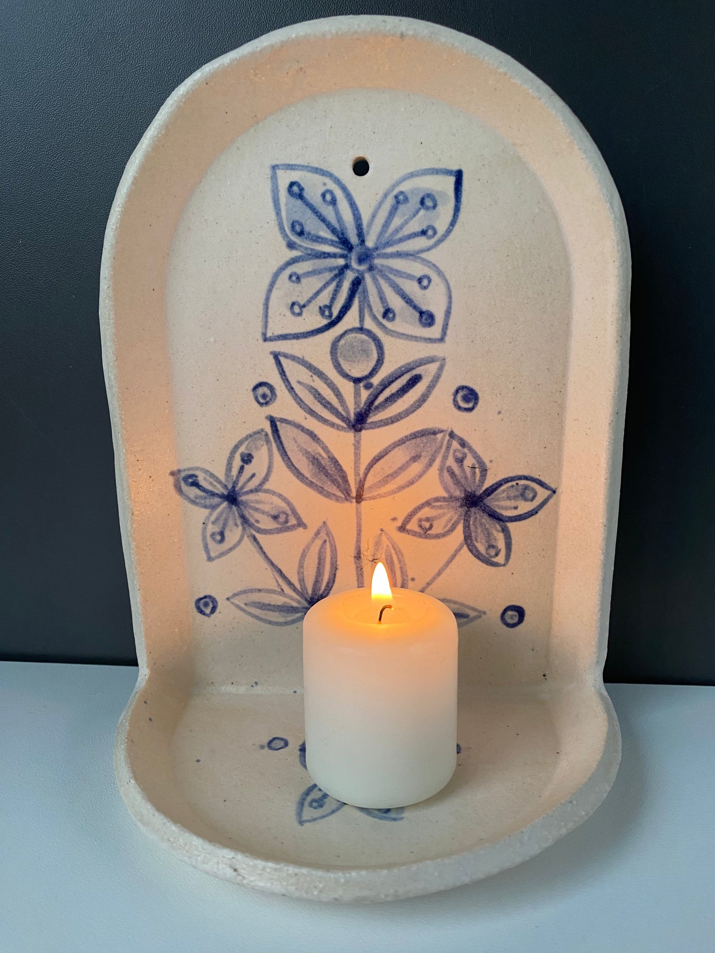 Flower candle sconce, candle altar, in natural and white, folk inspired, scandi home design