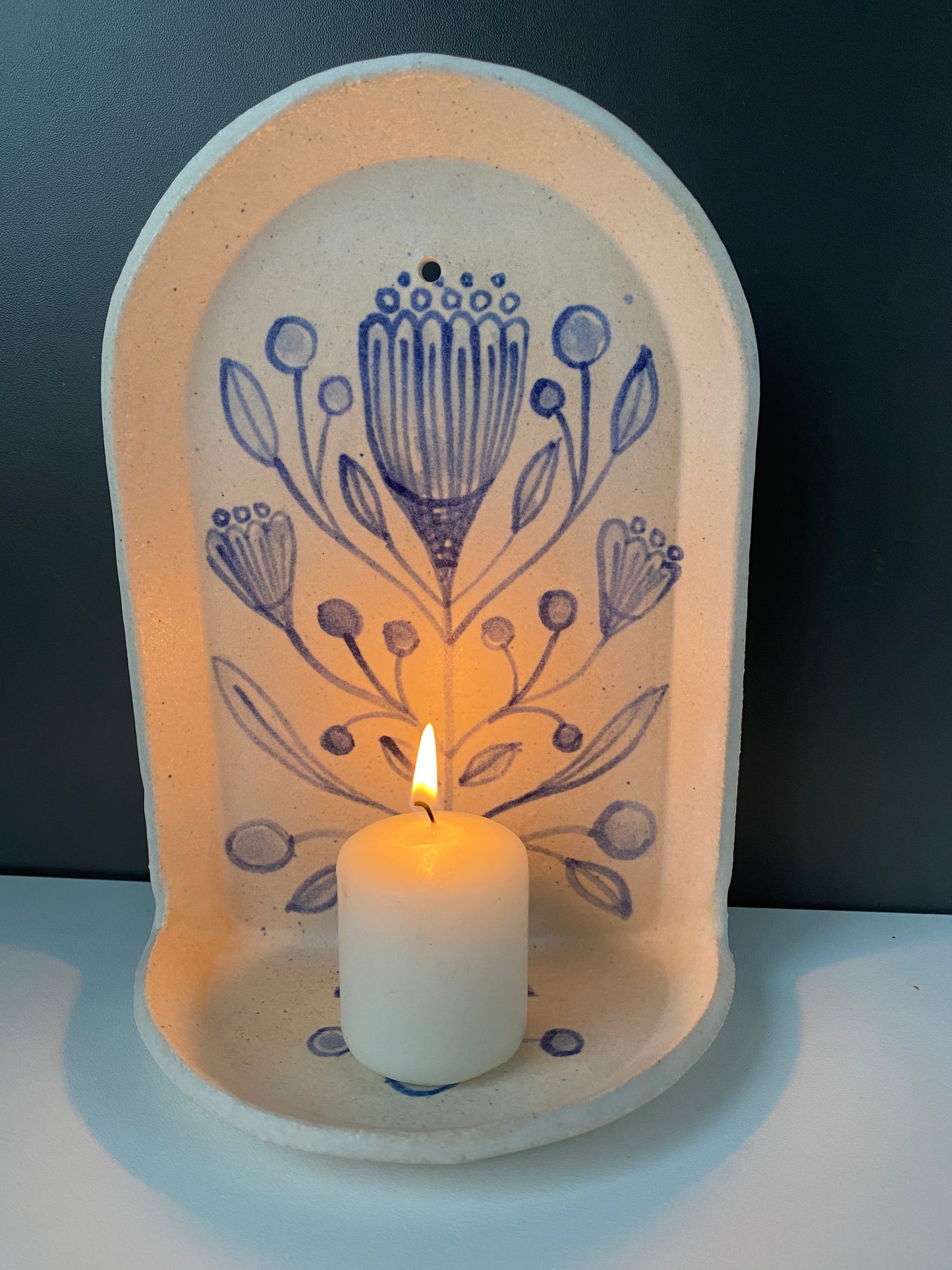 Ceramic Flower candle altar, in natural and white, folk inspired, scandi home design