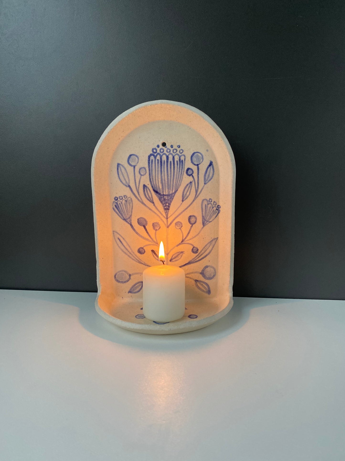 Ceramic Flower candle altar, in natural and white, folk inspired, scandi home design