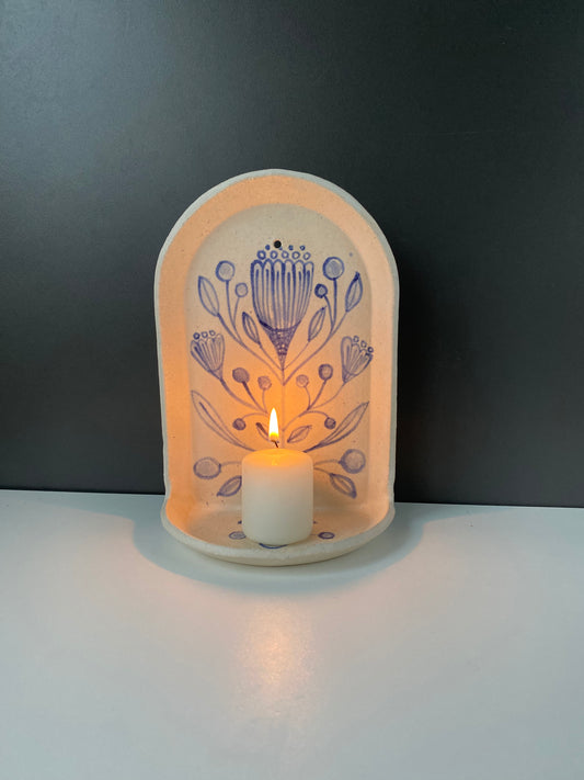 Ceramic Flower candle altar, in natural and white, folk inspired, scandi home design