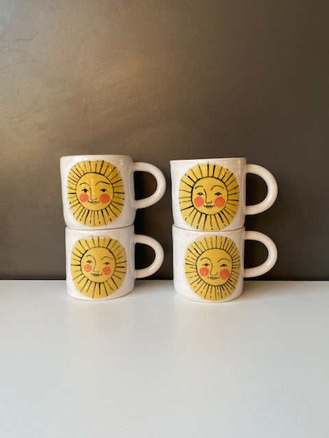 Ceramic Sun Face Mug, Rise and Shine Mug, Wheel Thrown Hand Painted