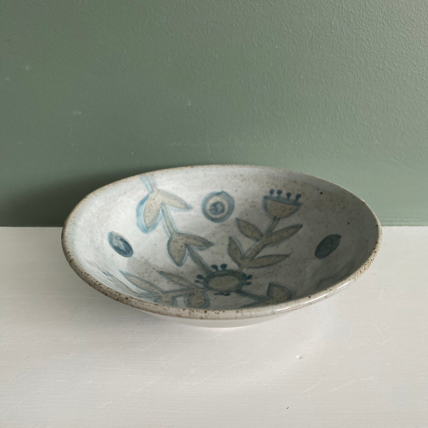 Mid Century Inspired Ceramic Stoneware small bowl with flower design, reduction gas fired