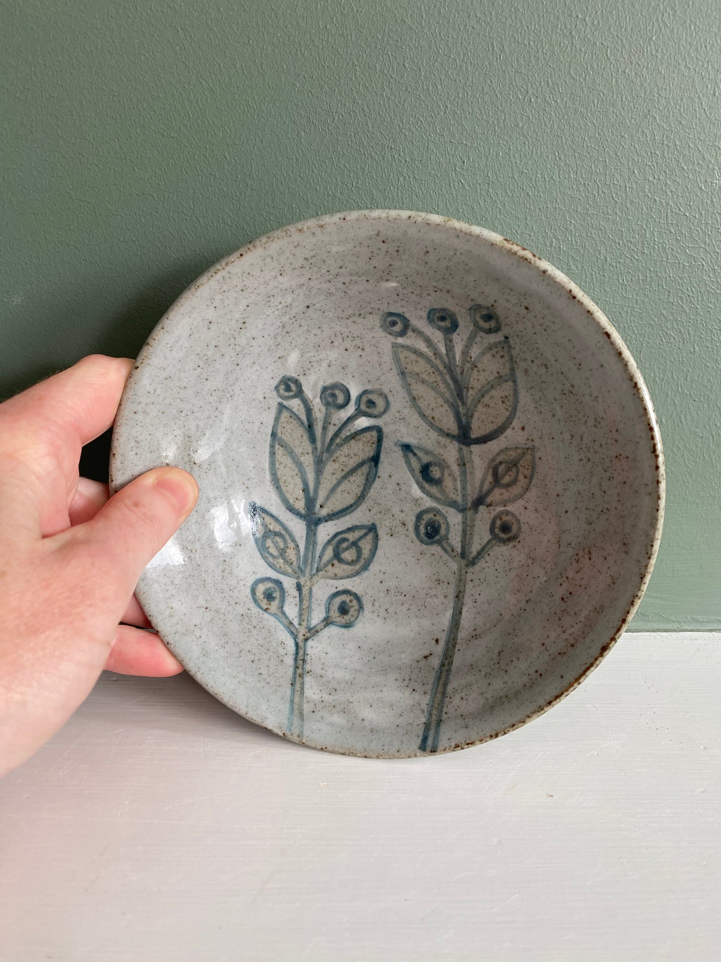 Stoneware small bowl with flower design, reduction gas fired