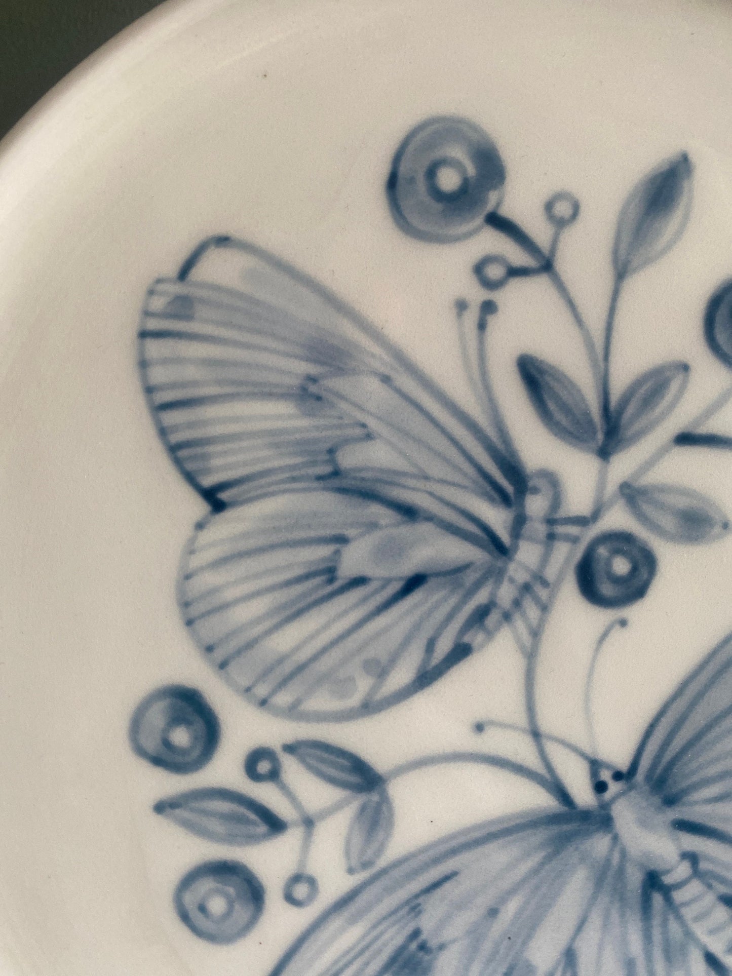 Butterfly porcelain ceramic plate, hand painted and handmade
