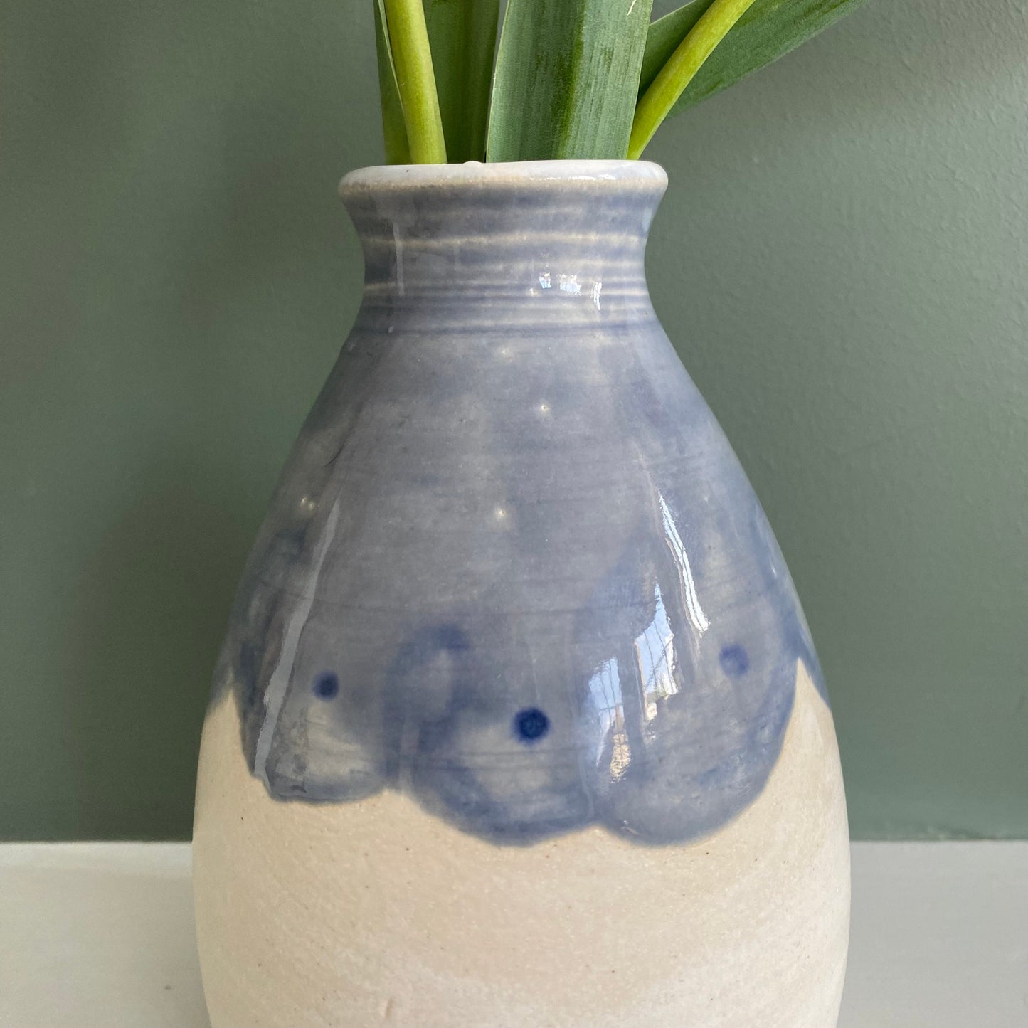 Blue Scallop Flower Inspired Bud Vase, Stoneware Handmade vase