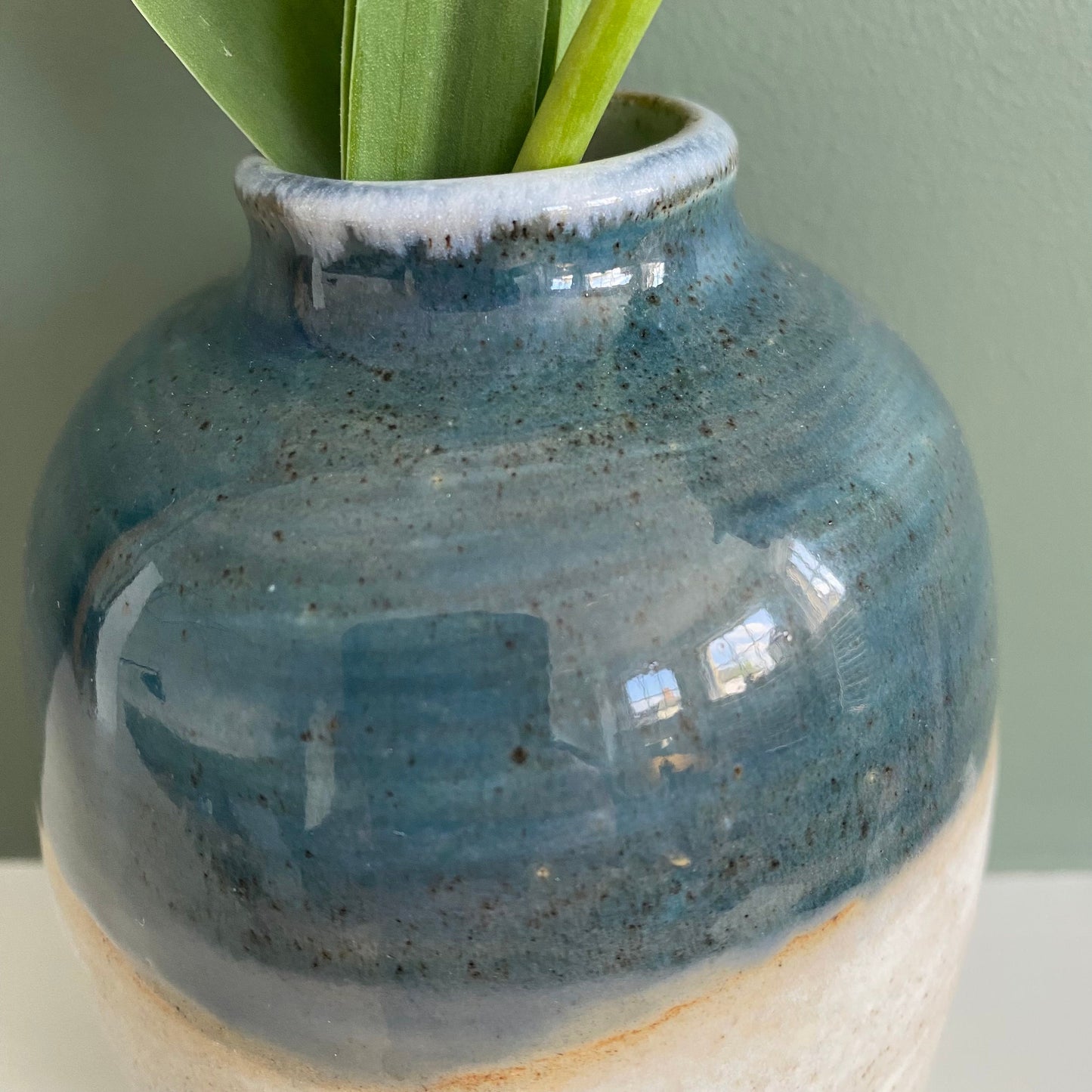 Blue and Neutral two tone, Bud Vase, Stoneware Handmade vase